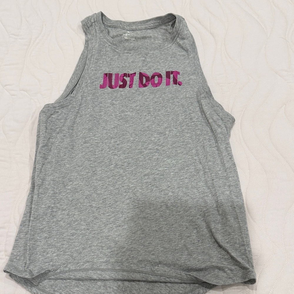 Nike Gray Muscle Tee with Pink Logo